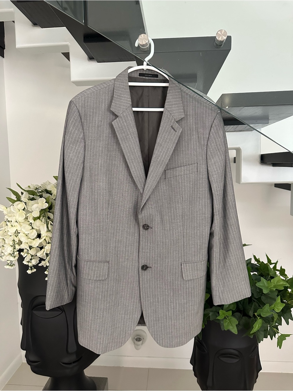 Express Gray Pinstripe Suit Jacket - Light Gray Tailored Blazer